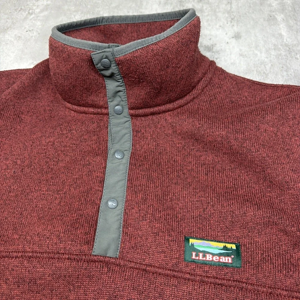 LL Bean Slightly Fitted 1/4 Snap Up Fleece Pullover Sweater Red Men's Size M